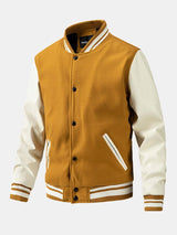 Leo - Wool-Look Baseball Jacket with Faux Leather Sleeves