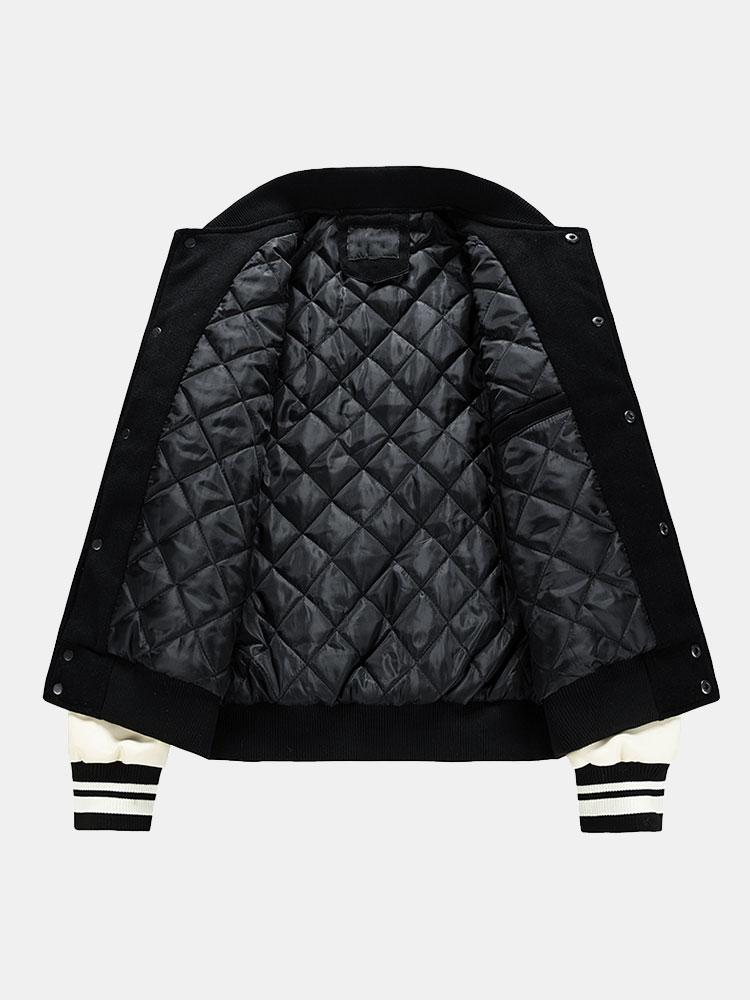 Leo - Wool-Look Baseball Jacket with Faux Leather Sleeves