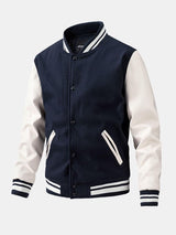 Leo - Wool-Look Baseball Jacket with Faux Leather Sleeves