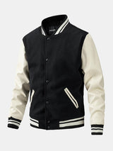 Leo - Wool-Look Baseball Jacket with Faux Leather Sleeves