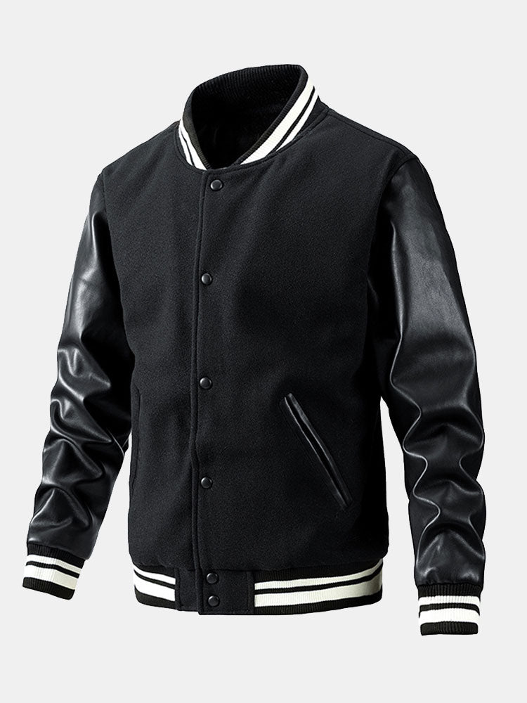 Leo - Wool-Look Baseball Jacket with Faux Leather Sleeves