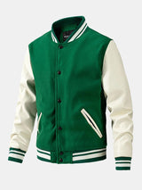 Leo - Wool-Look Baseball Jacket with Faux Leather Sleeves
