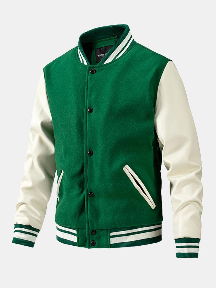 Leo - Wool-Look Baseball Jacket with Faux Leather Sleeves