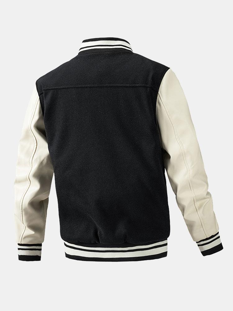 Leo - Wool-Look Baseball Jacket with Faux Leather Sleeves