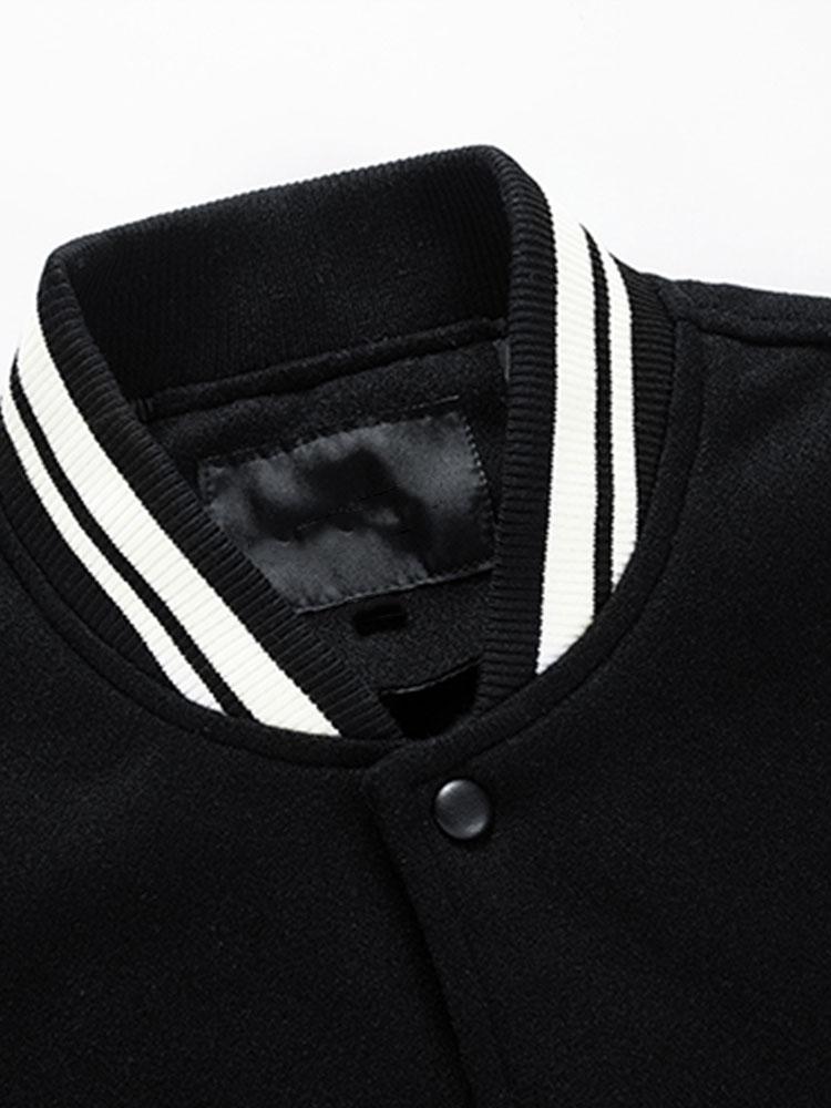 Leo - Wool-Look Baseball Jacket with Faux Leather Sleeves