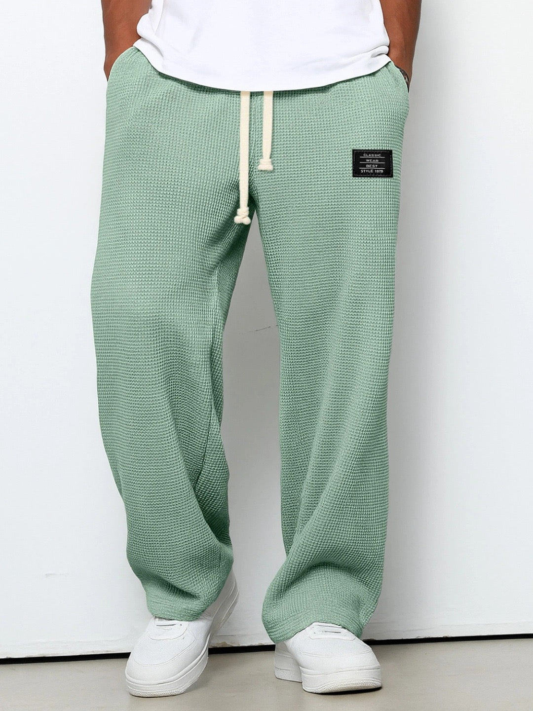 Nick - Green Waffle Drawstring Trousers