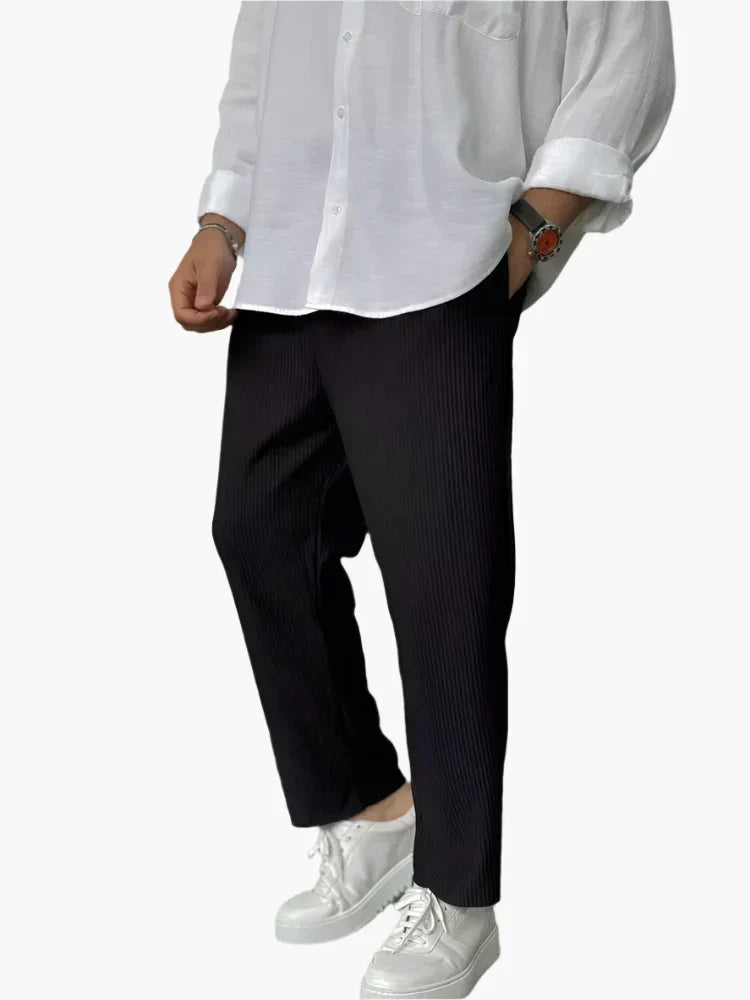 Ambrose - Relaxed Fit Pleated Texture Trousers