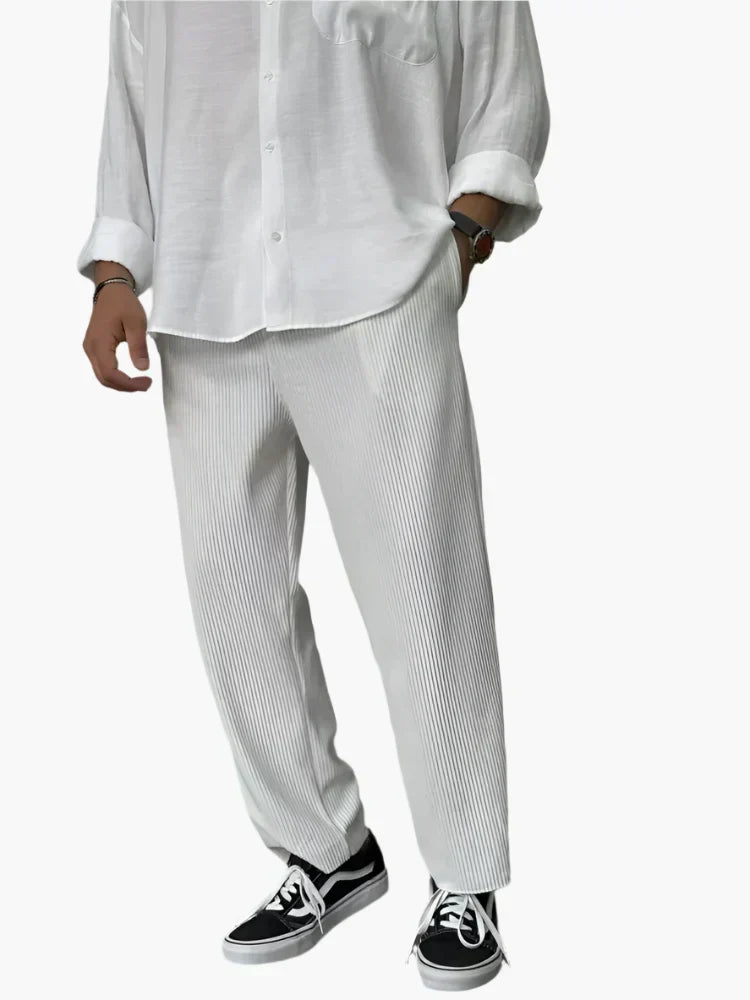 Ambrose - Relaxed Fit Pleated Texture Trousers