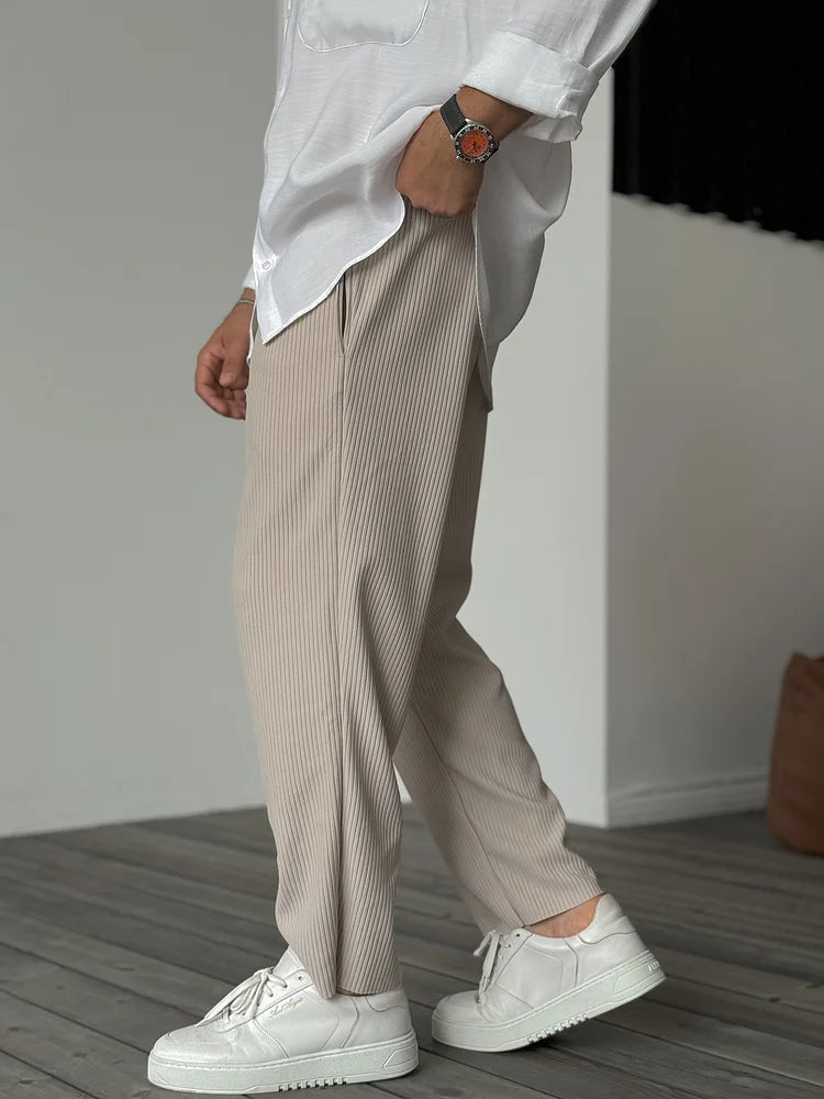 Ambrose - Relaxed Fit Pleated Texture Trousers