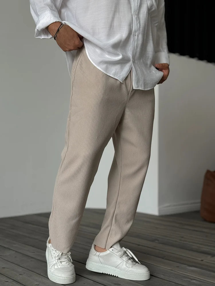 Ambrose - Relaxed Fit Pleated Texture Trousers