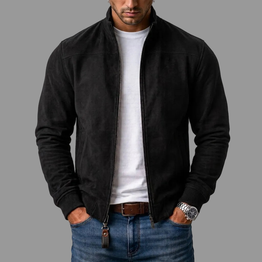 Forrest - Suede Stand Collar Bomber Jacket