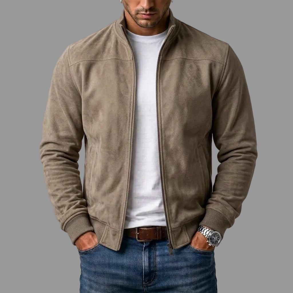 Forrest - Suede Stand Collar Bomber Jacket