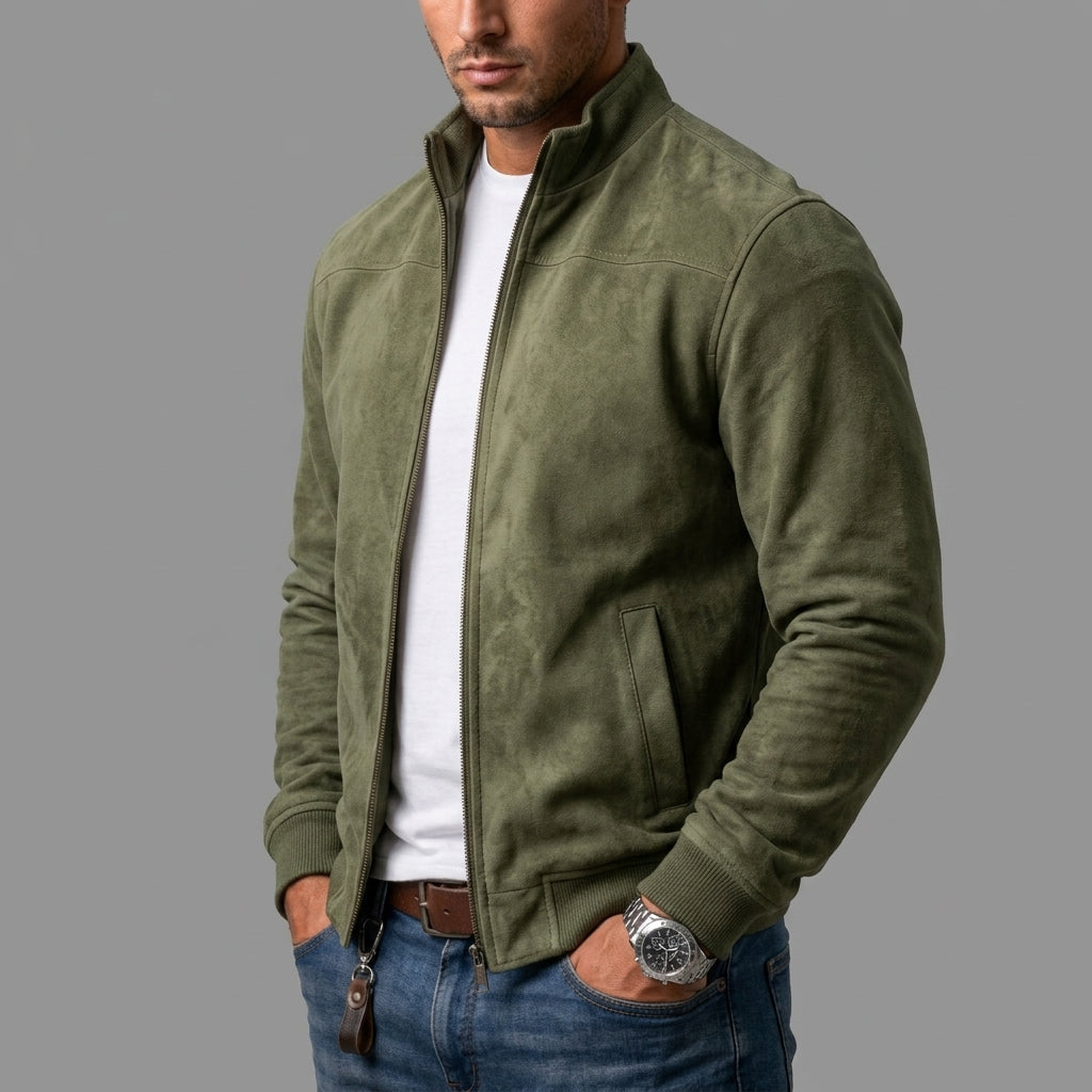 Forrest - Suede Stand Collar Bomber Jacket
