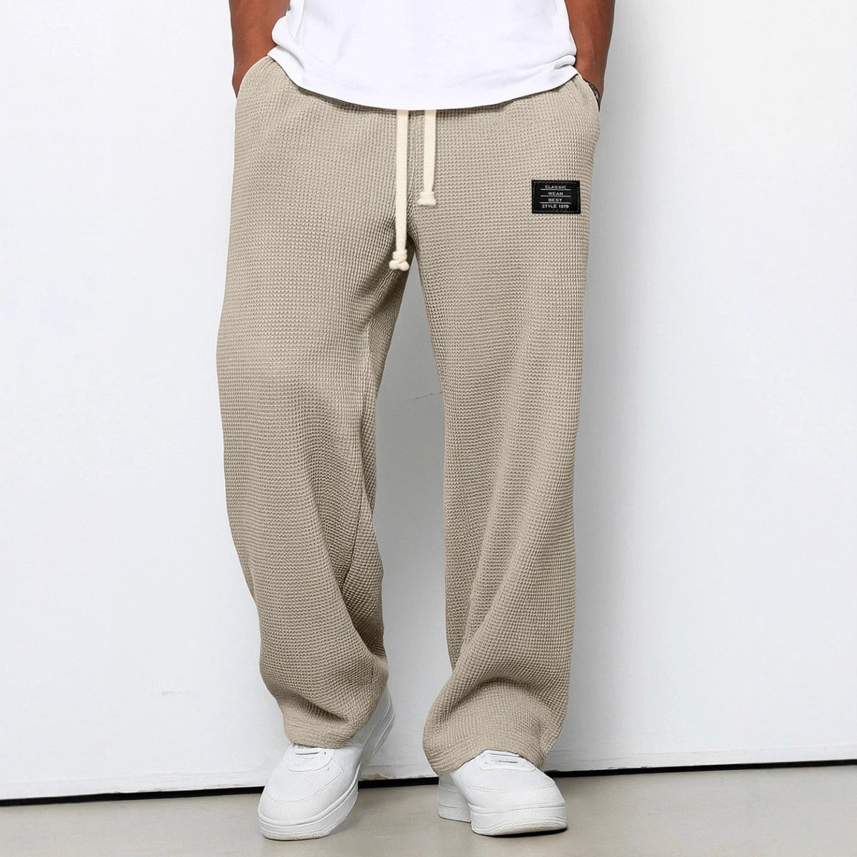 Edward - Khaki Waffle Drawstring Trousers – photo 1