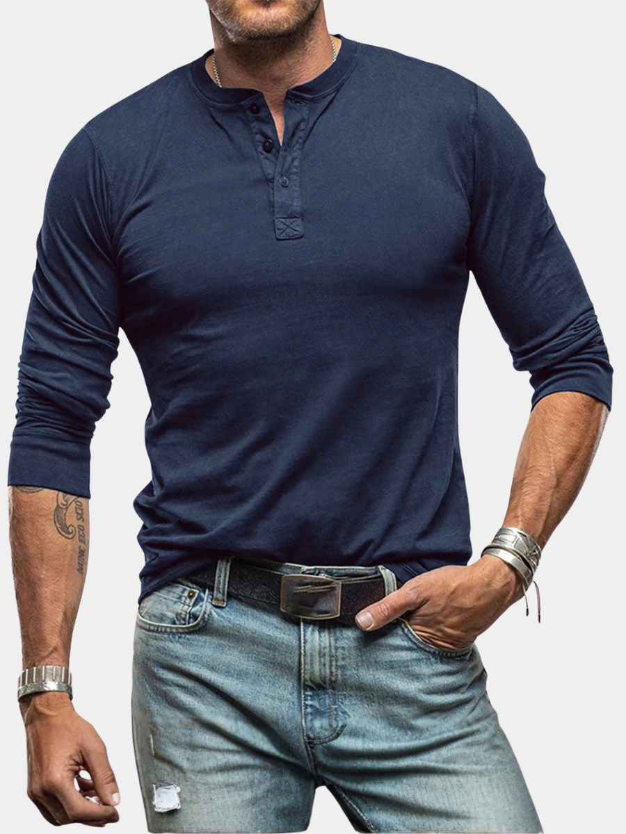 Eva Chester Fitted Long Sleeve Henley T-Shirt for Men – photo 1