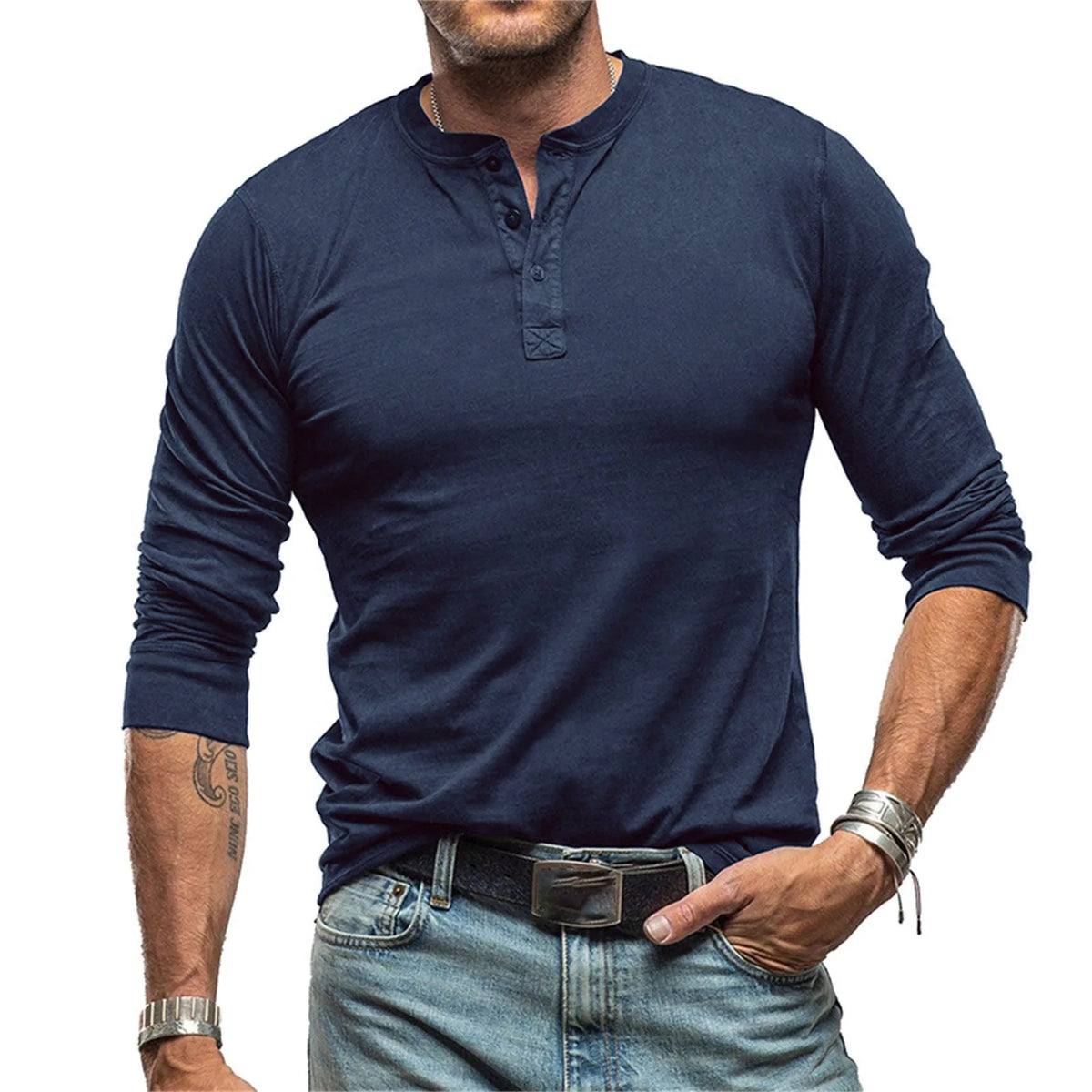 Eva Chester Fitted Long Sleeve Henley T-Shirt for Men – photo 4