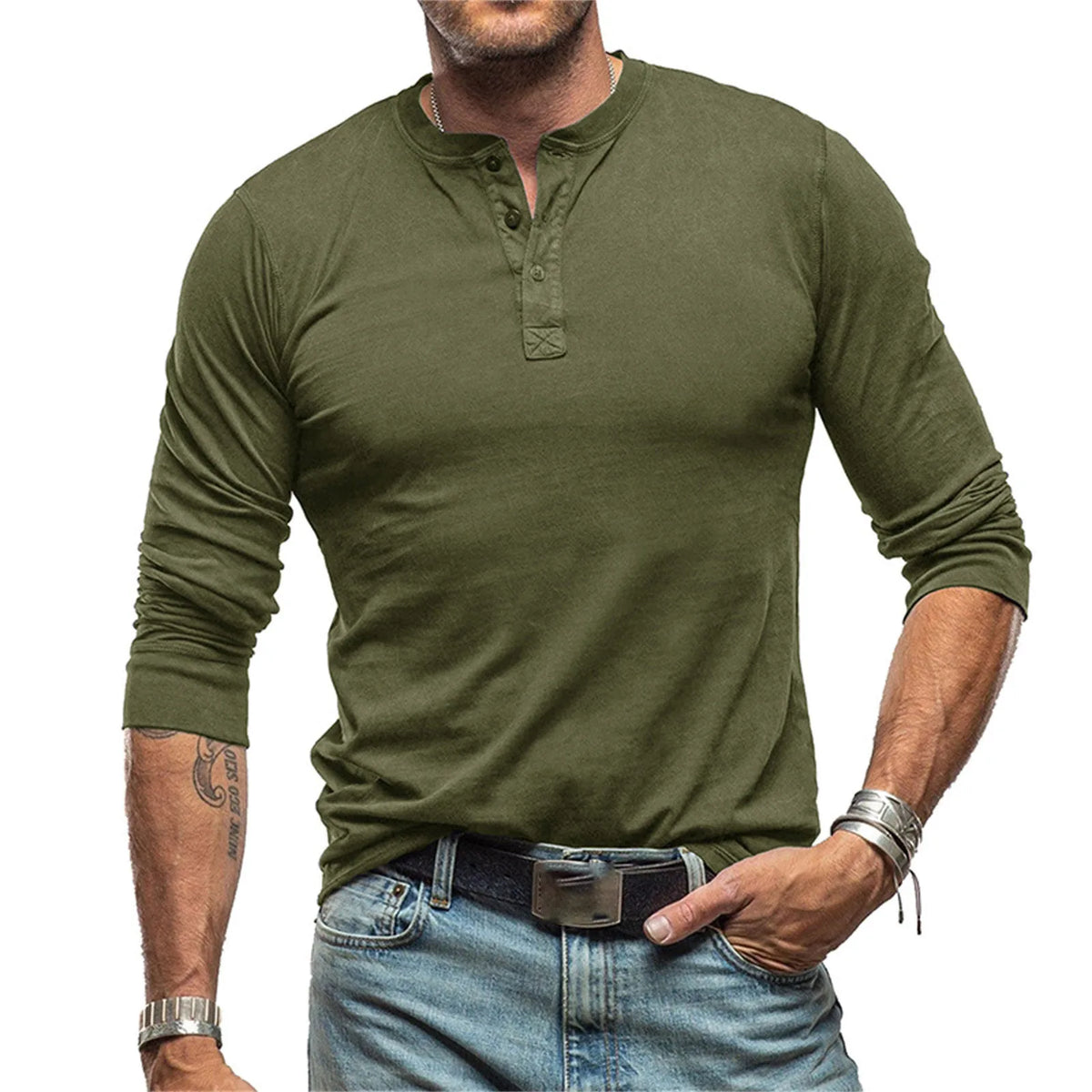 Eva Chester Fitted Long Sleeve Henley T-Shirt for Men – photo 5