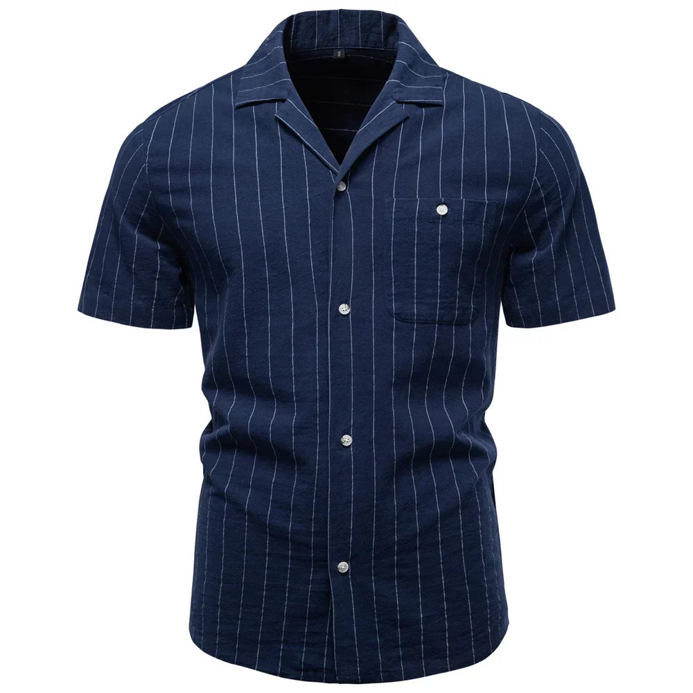 Men's Soft Cotton Stripe Short Sleeve Shirt | Casual Summer Top with Button Pocket – photo 1