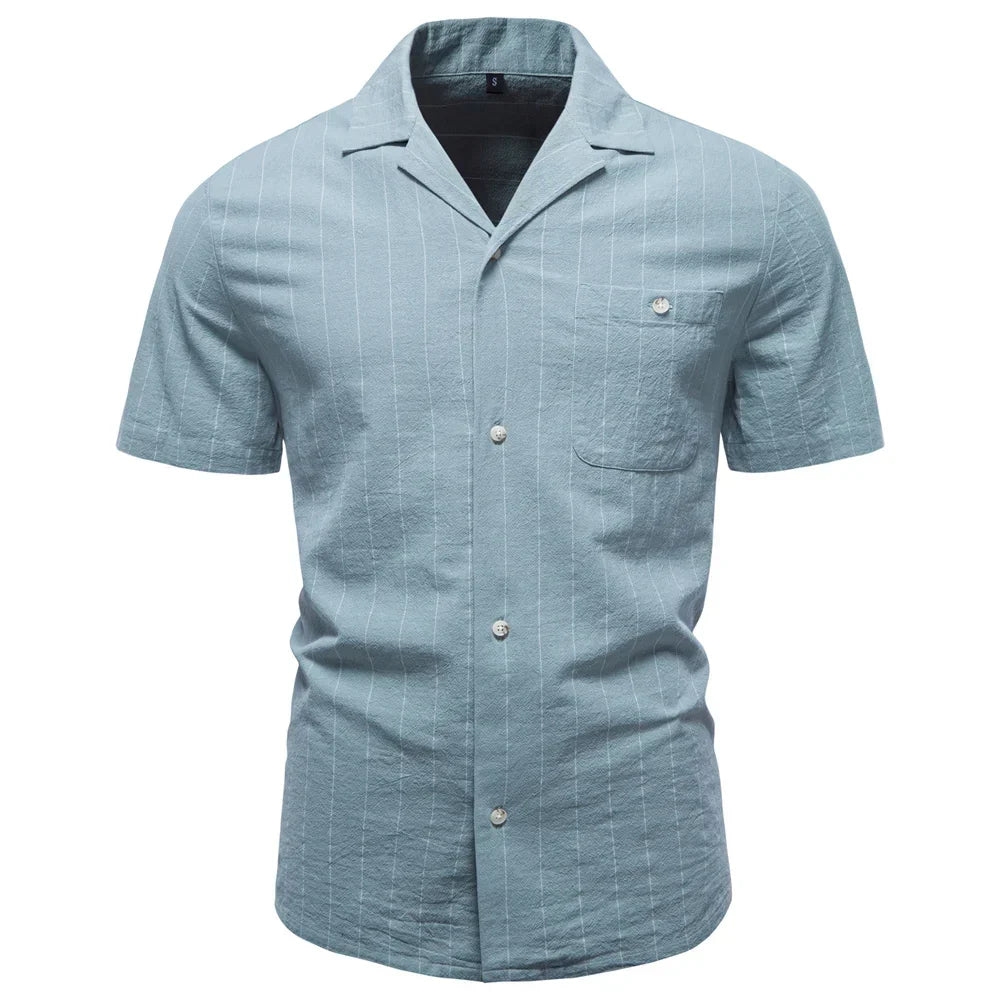Men's Soft Cotton Stripe Short Sleeve Shirt | Casual Summer Top with Button Pocket – photo 7