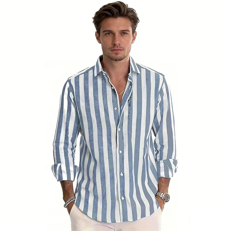 Men's Polyester Long Sleeve Stripe Shirt | Classic Autumn Winter Essential – photo 4