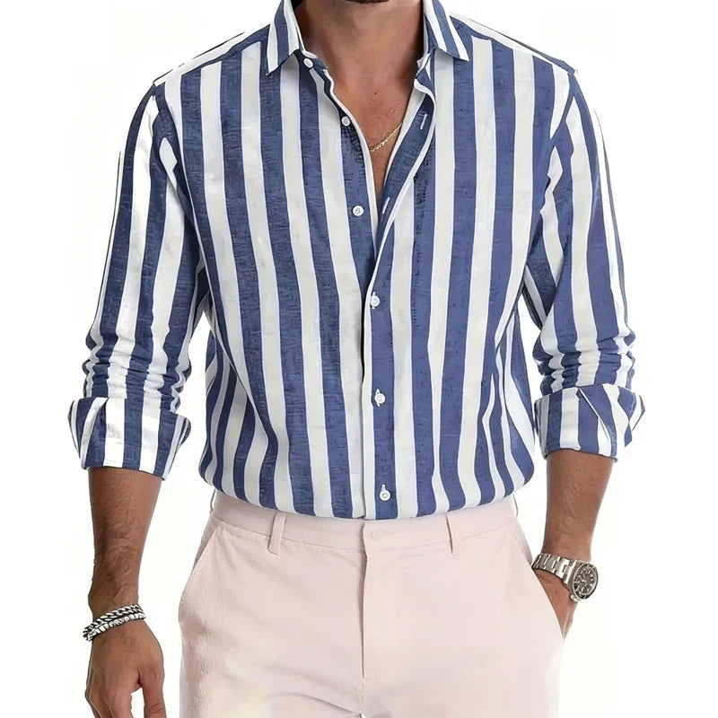 Men's Polyester Long Sleeve Stripe Shirt | Classic Autumn Winter Essential – photo 6