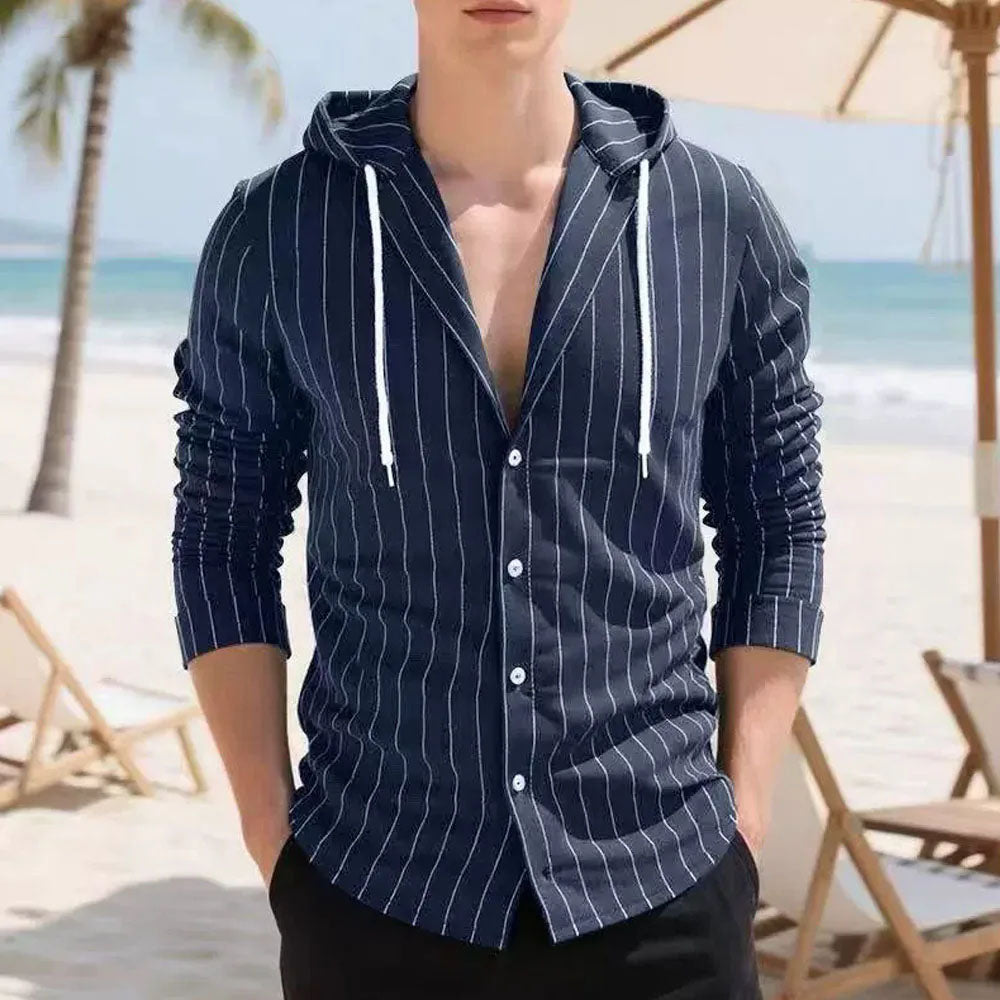 Men's Lightweight Striped Long Sleeve Hooded Shirt | Effortless Vintage Beach Style – photo 4