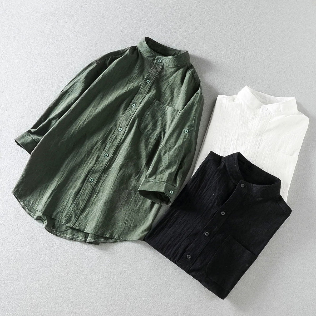 Stand Collar Mid-Sleeve Men's Shirt – photo 1