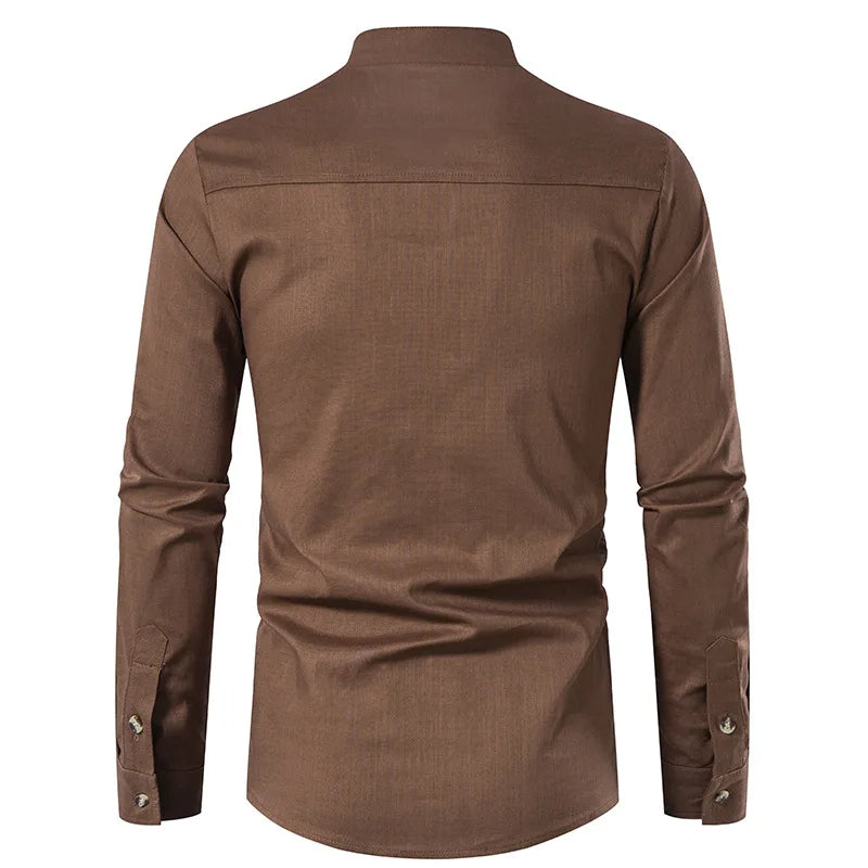 Henley Collar Linen Top Shirt – photo 4
