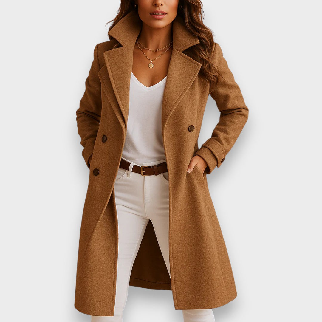 Women's Long Wool-Blend Coat in Camel