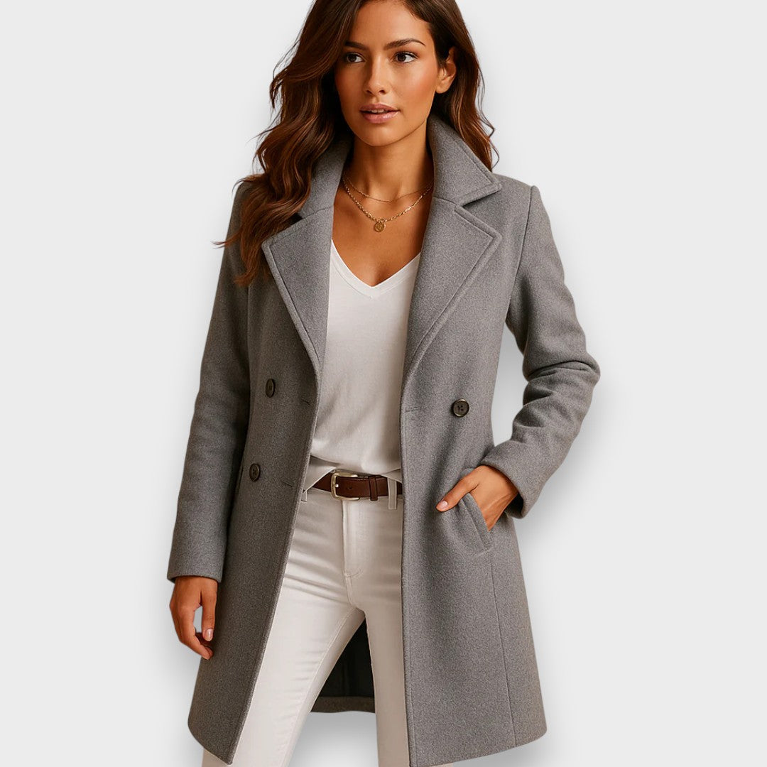 Women's Long Wool-Blend Coat in Grey
